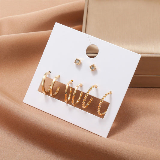 Casual Gold Plated Geometric Round Alloy Hoop Earrings with Rhinestone for Women