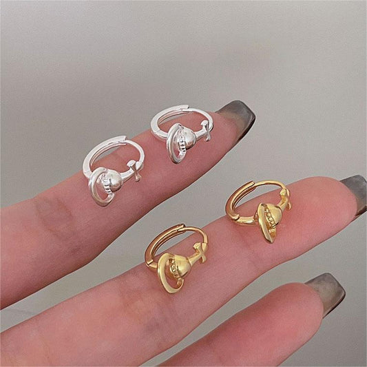 Orecchini minimalisti a croce con Saturno in argento sterling 925 con finitura lucida da donna