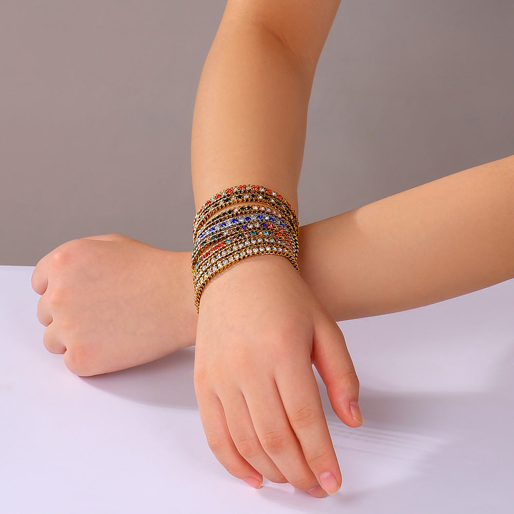 Bohemian Stainless Steel 18K Gold Plated Geometric Bracelet with Colorful Rhinestones Minimalist Women's Jewelry