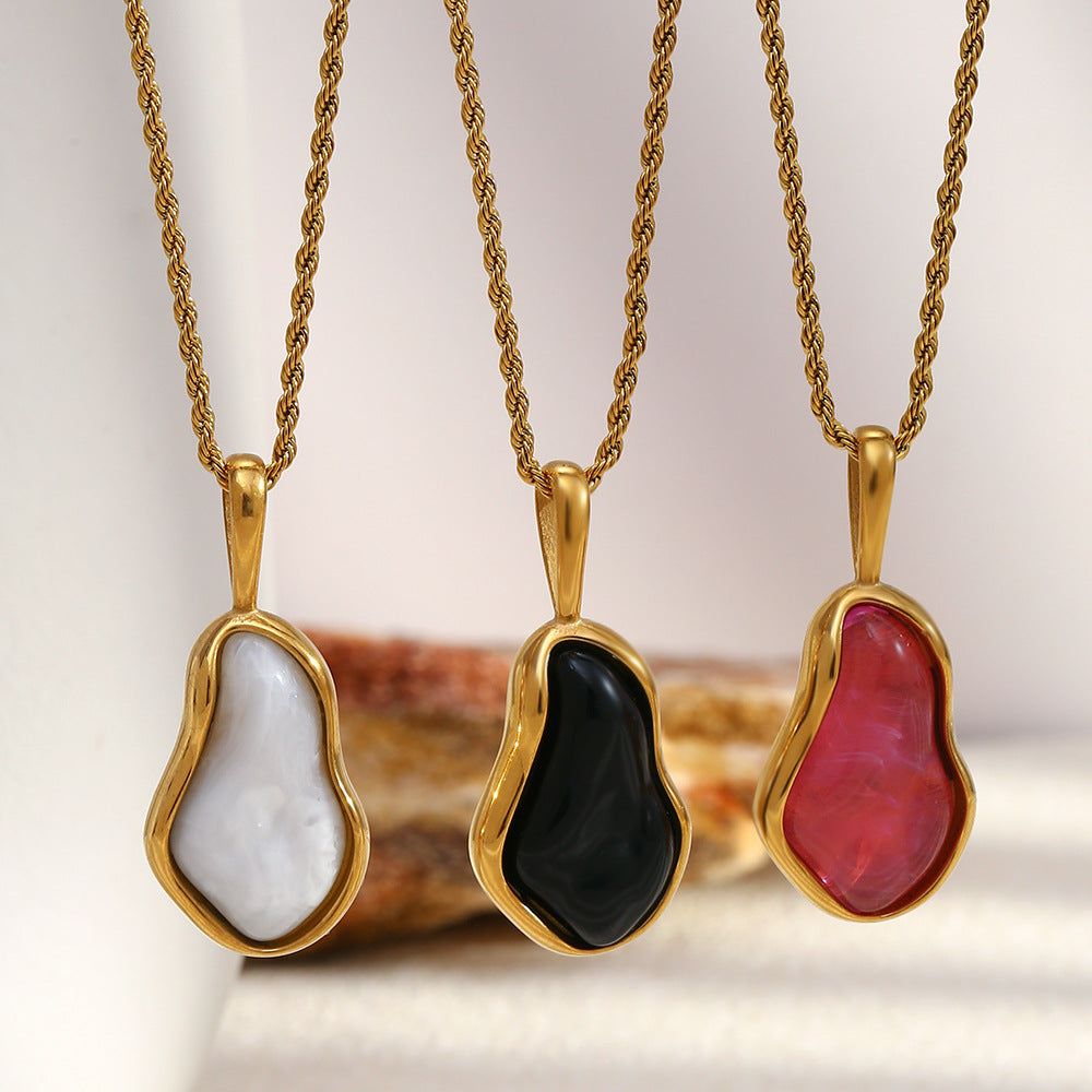 Collana con Pendente Lusso Minimalista Geometrico in Acciaio Inossidabile con Placcatura Oro 18K e Design Ispirato a Perle Barocche da Donna