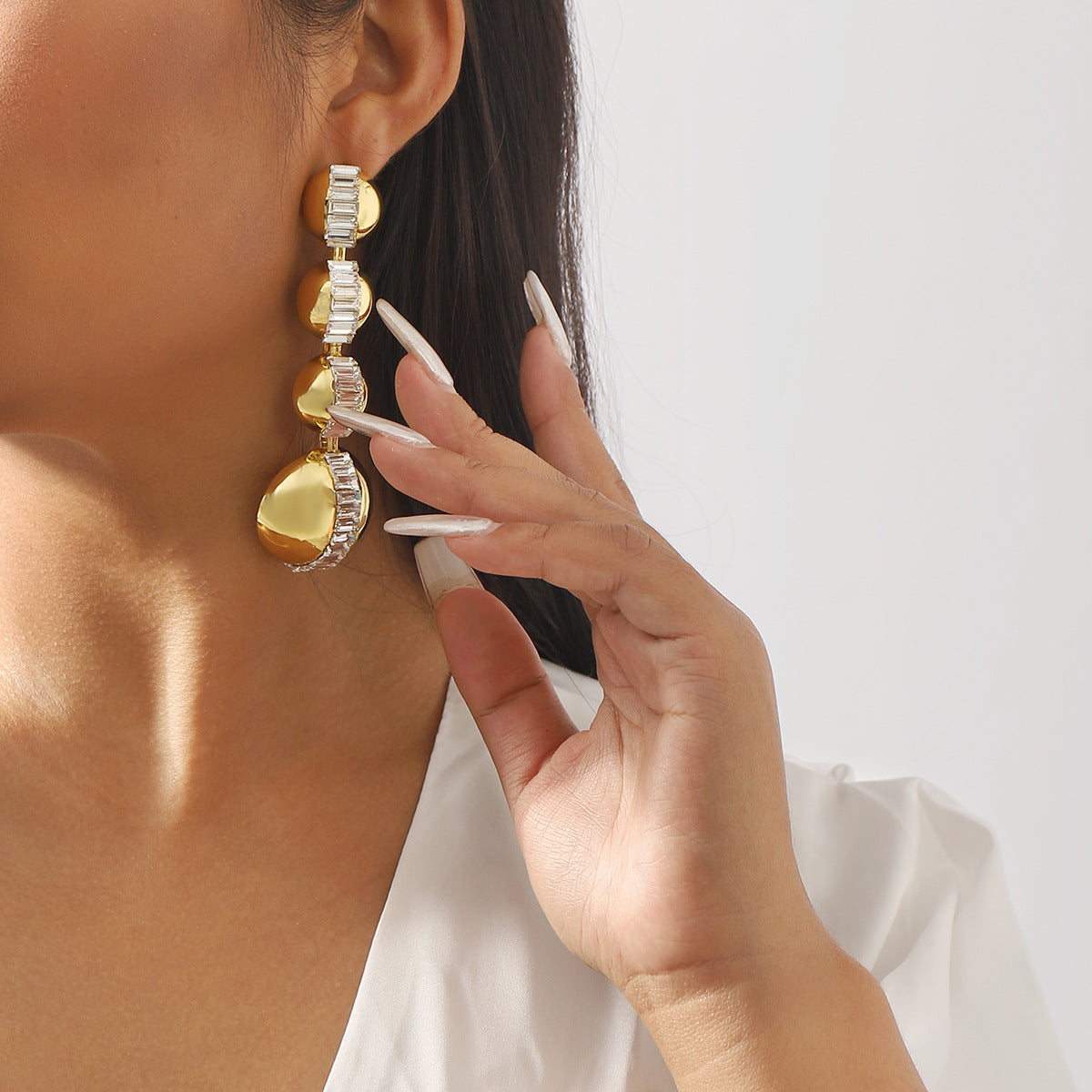 Sweet-Edgy Geometric Zircon Ball Stud Earrings for Women with Mirror Finish and Bold Punk-Inspired Design