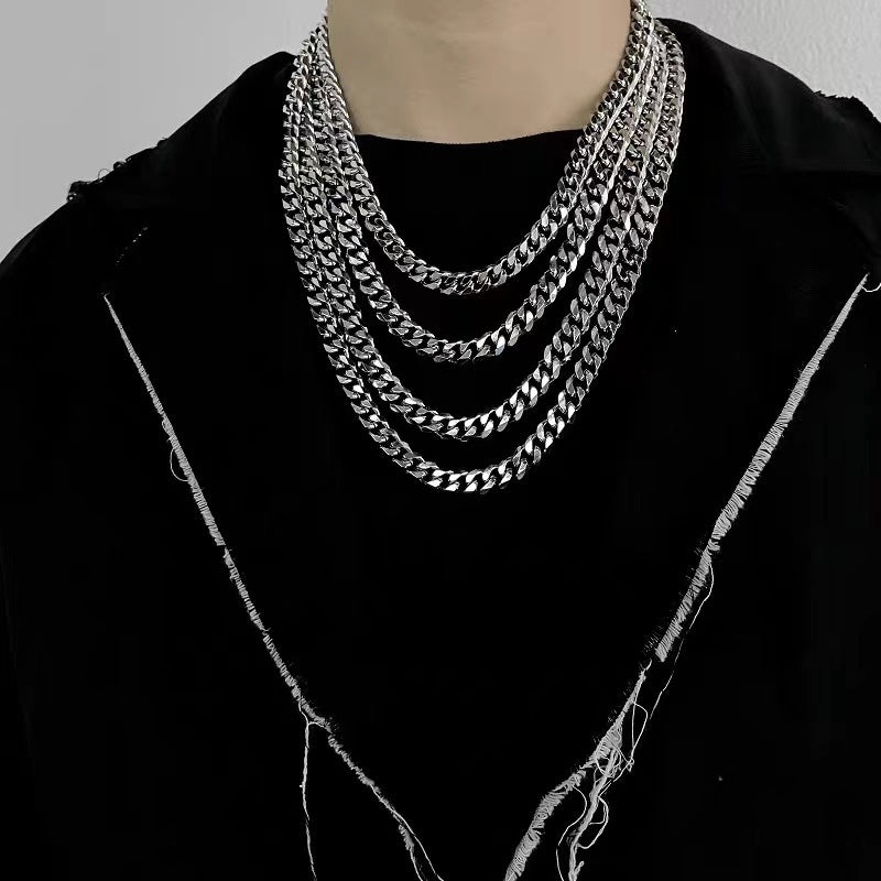 Hip-hop Geometric Round Titanium Steel Plated Cuban Link Chain Necklace for Men