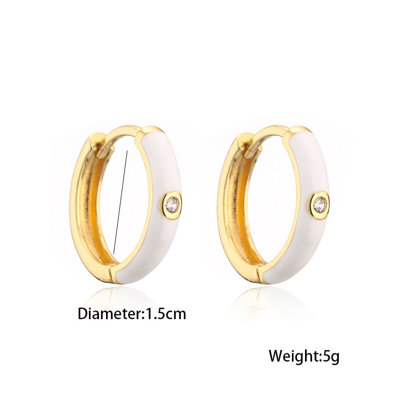 Colorful Drip Oil Cubic Zirconia Geometric Brass Gold Plated Hoop Earrings for Women