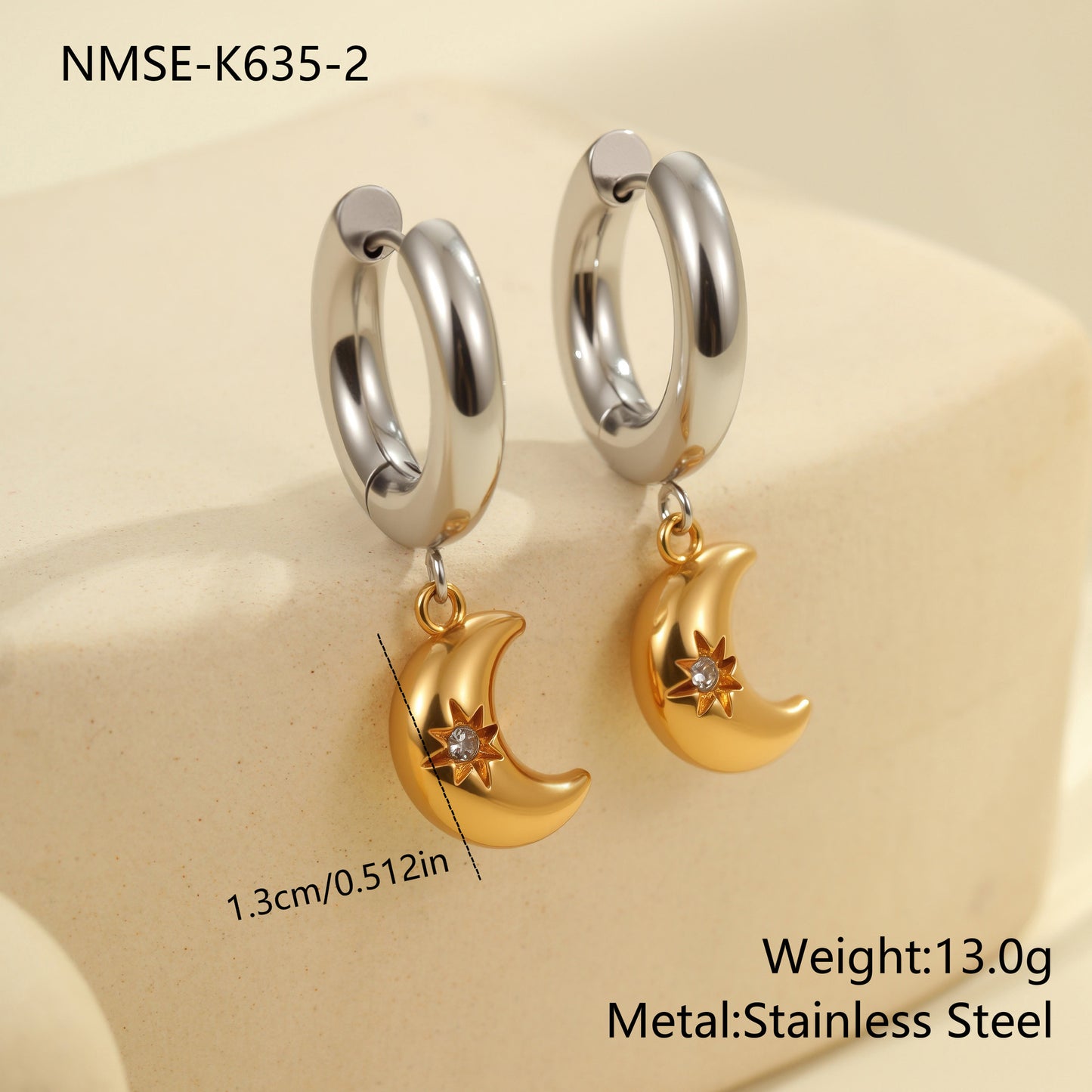 Fashionable Heart and Star Shaped Stainless Steel Earrings with 18K Gold and Silver Plating for Women