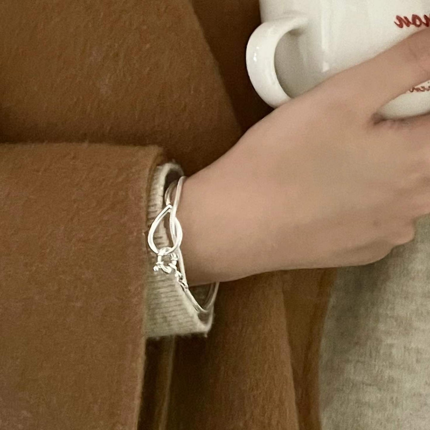 Minimalist 925 Sterling Silver Plated Geometric Irregular Bracelet for Women