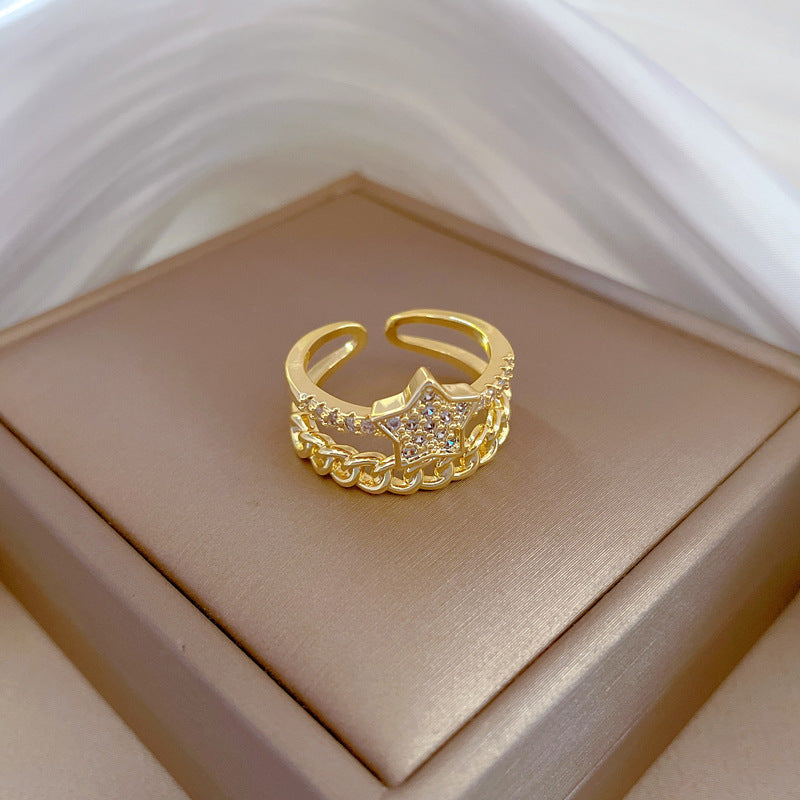 Anello a stella a cinque punte minimalista in ottone placcato oro da donna