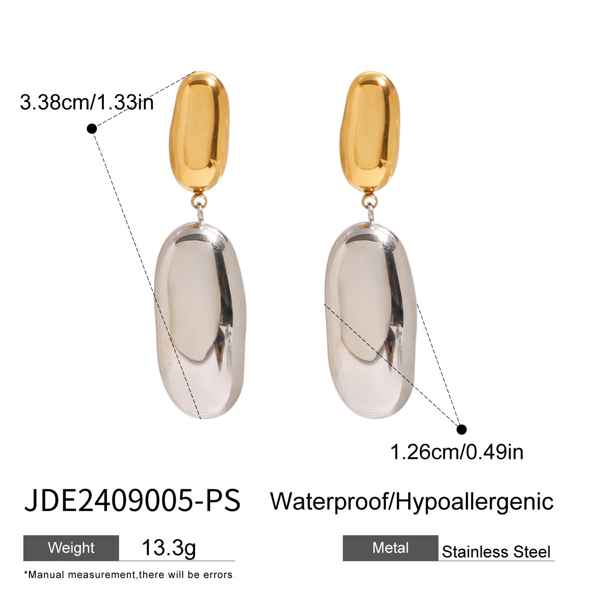 Set di bracciale e orecchini a goccia in acciaio inossidabile asimmetrico e minimalista con finitura placcata