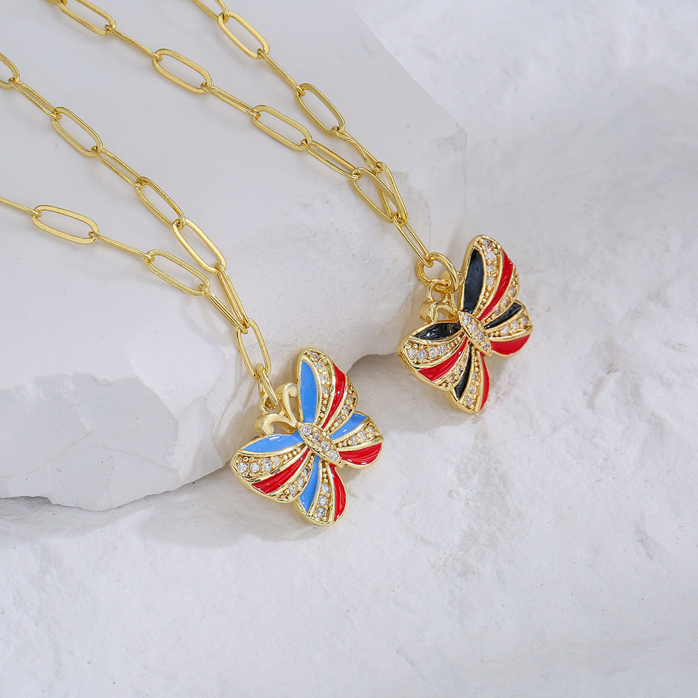 Minimalist Butterfly Pendant Necklace for Women with Copper Base Plated in 18K Gold and Micro-Pave Zirconia