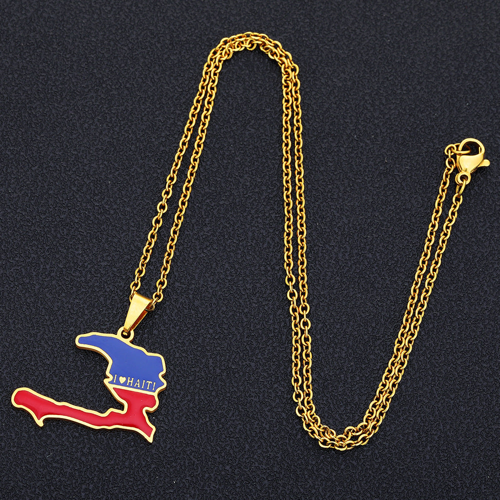 Fashion Geometric Titanium Steel Pendant Necklace with Enamel Finish for Unisex, O-Chain Style