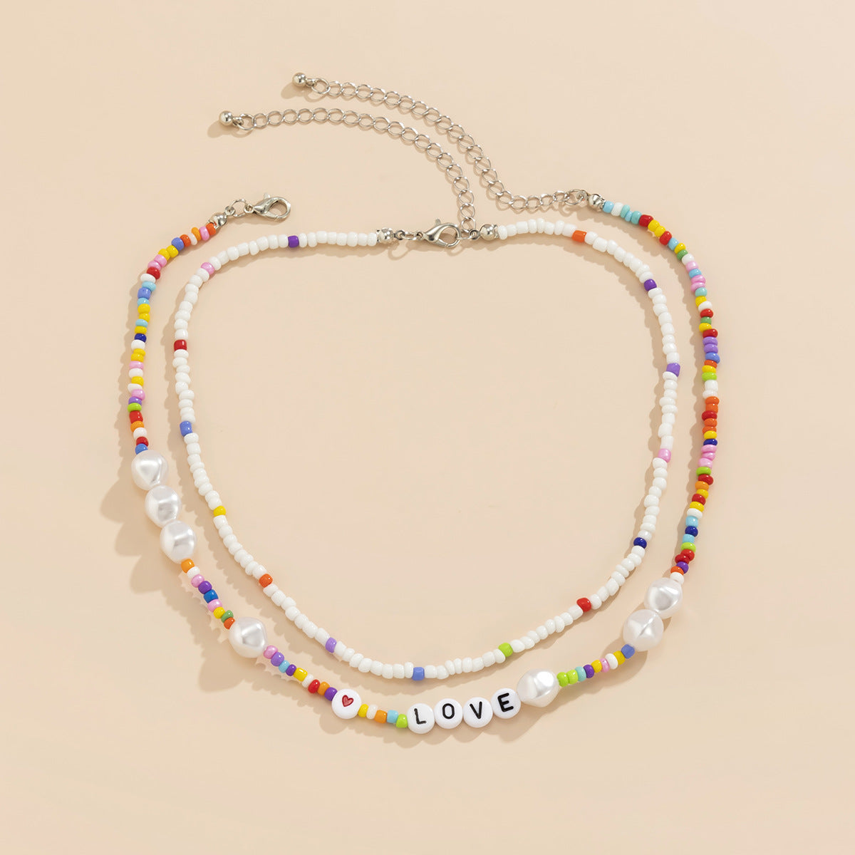 Vintage Bohemian Ethnic Acrylic Letter Imitation Pearl Ball Chain Necklace for Women