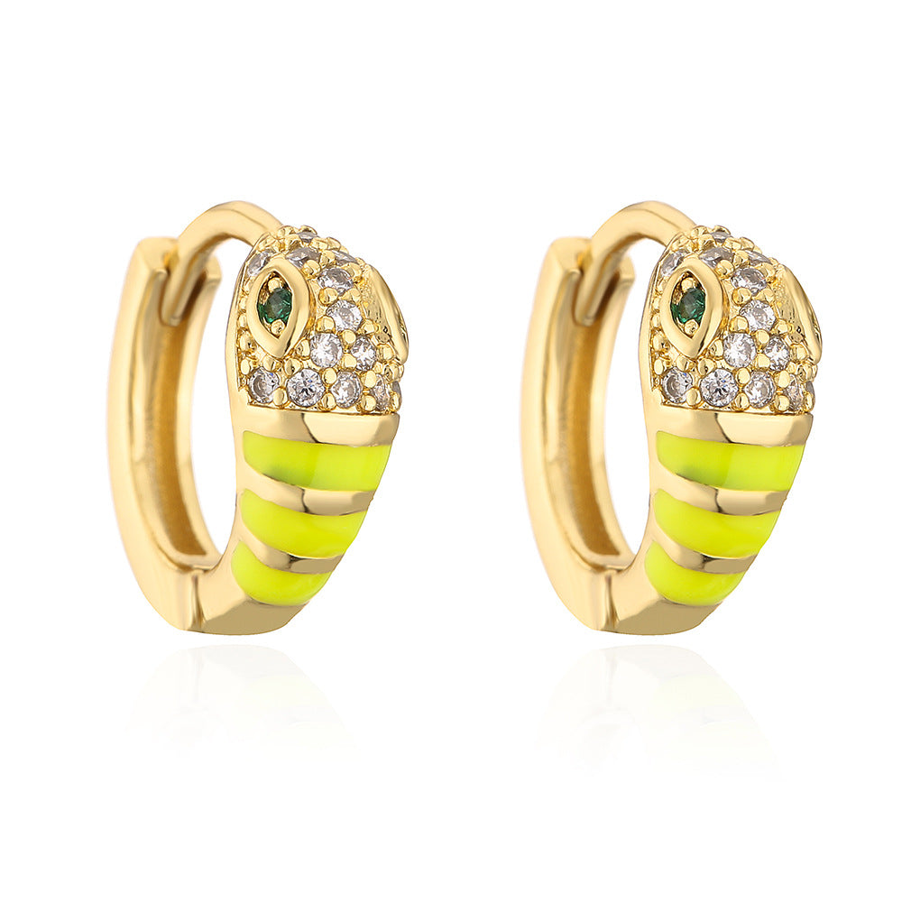 Bohemian Style Geometric Copper Earrings with 18K Gold Plating and Enamel Finish for Women