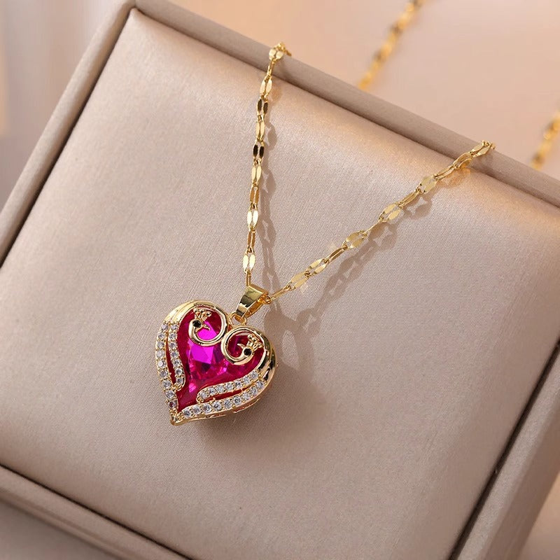 Collana originale in acciaio al titanio con design floreale, intarsi in zircone e finitura galvanizzata per donna e uomo