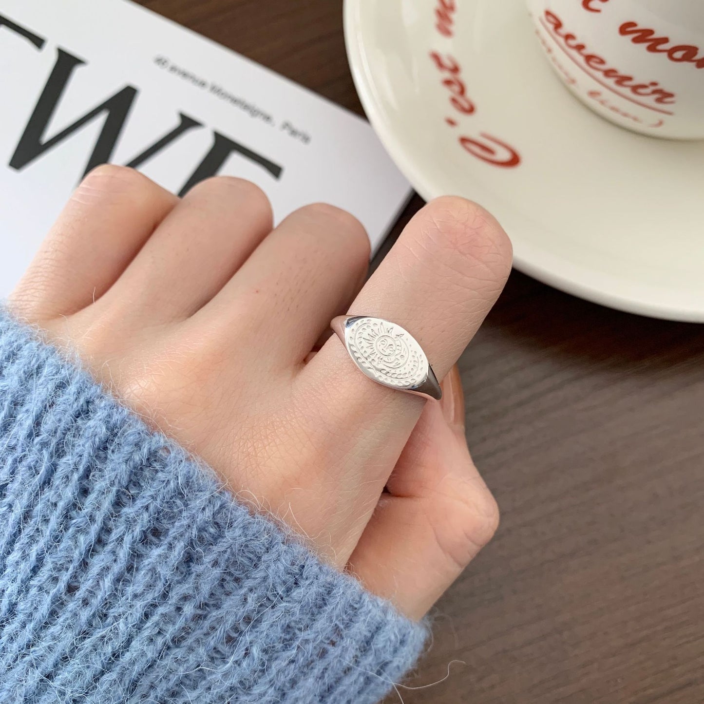 Korean Style 925 Sterling Silver Vintage Heart Ring Minimalist Trendy Women's Jewelry
