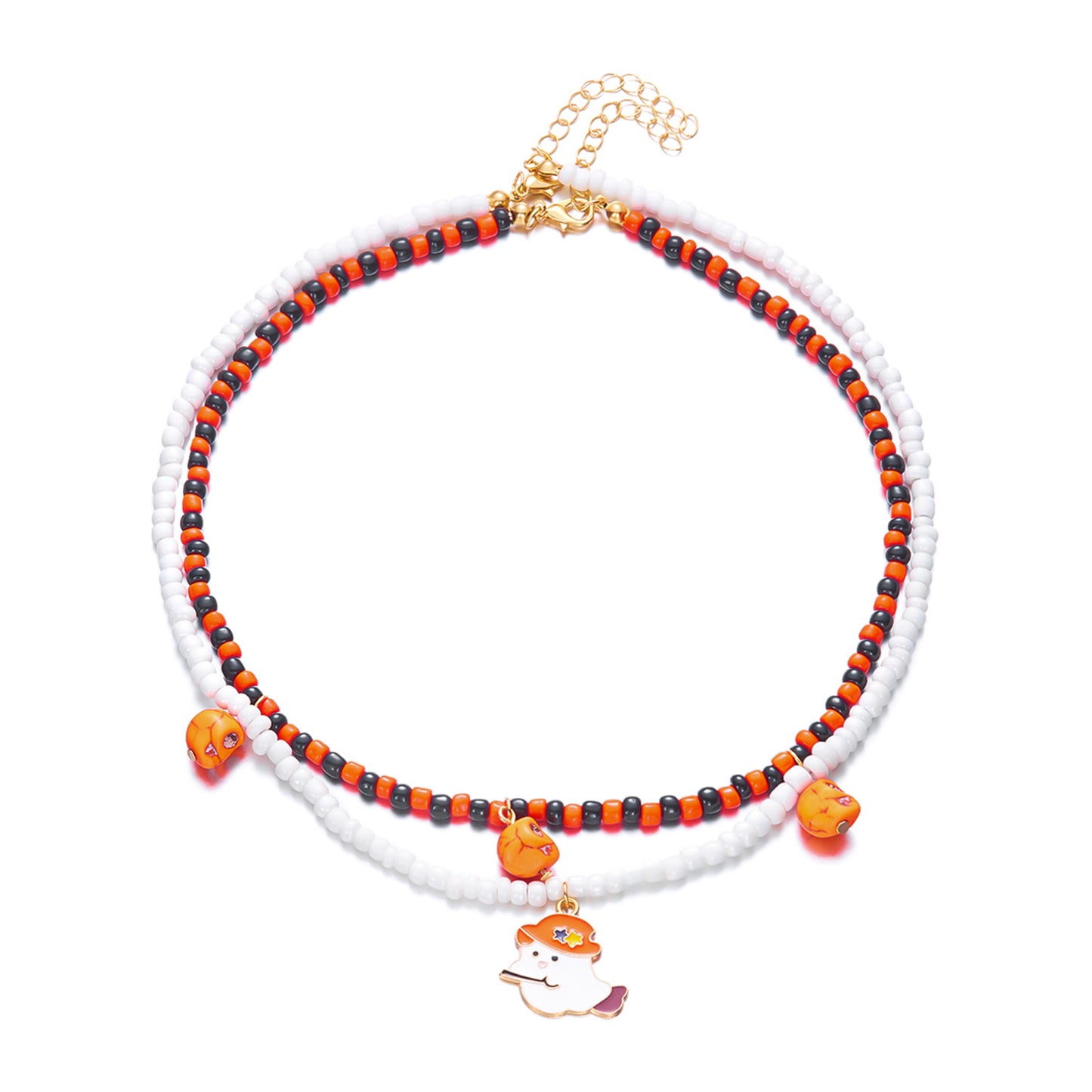 Collana Pendente con Teschio Fantasma di Halloween per Donna con Ciondolo in Lega a Forma Geometrica e Catena di Perline in Stile Audace e Sovrapponibile