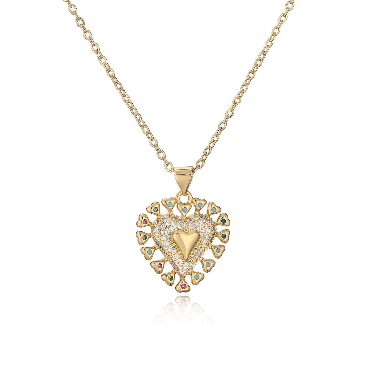 Minimalist Heart-Shaped Copper Pendant Necklace with Gold Plating and Zircon Accents for Women