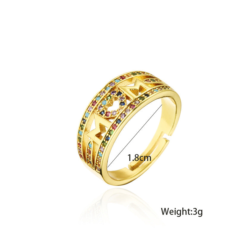 Geometric Micro-inlay Cubic Zirconia Brass Gold Plated Ring for Women
