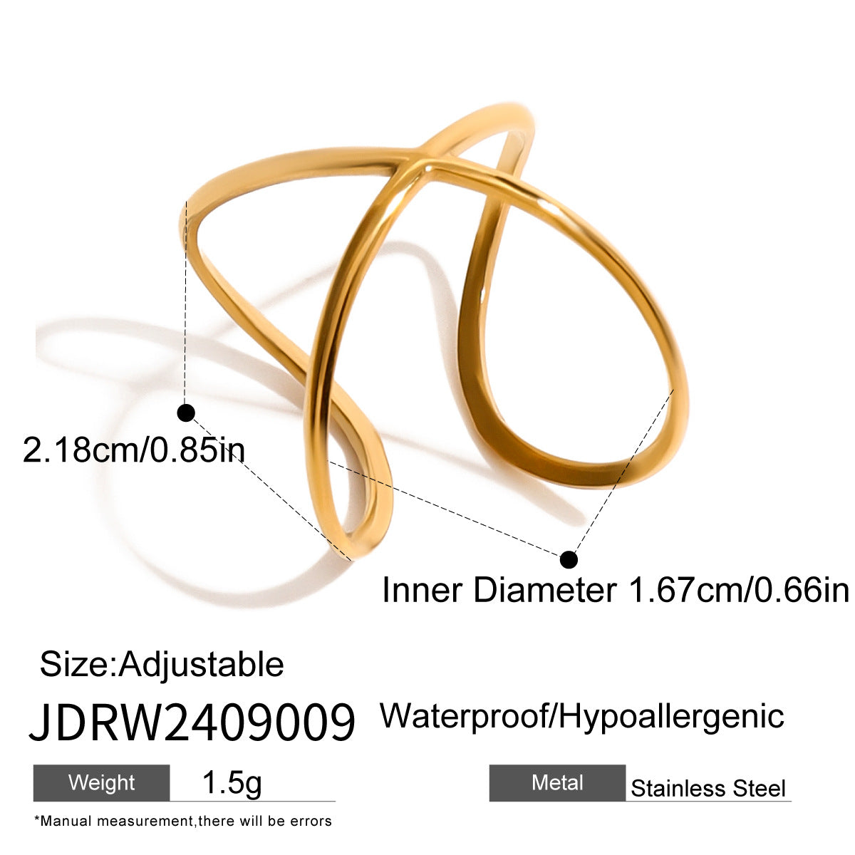 Anello aperto geometrico in acciaio inossidabile con finitura galvanizzata per uno stile minimalista moderno unisex