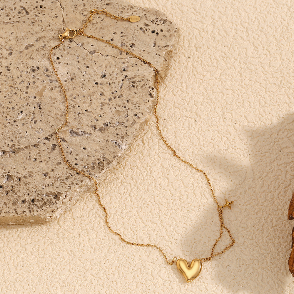 Minimalist Vintage Heart-Shaped Stainless Steel Pendant Necklace with 18K Gold Plating for Women