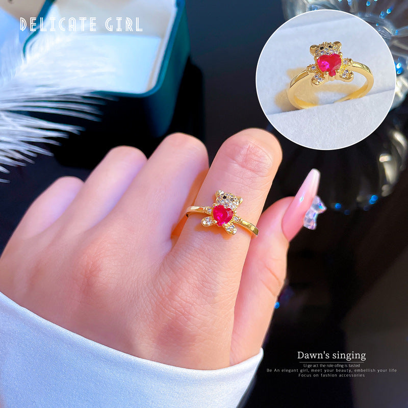 Luxury Minimalist Plated Brass Crown Rhinestone Adjustable Ring for Women