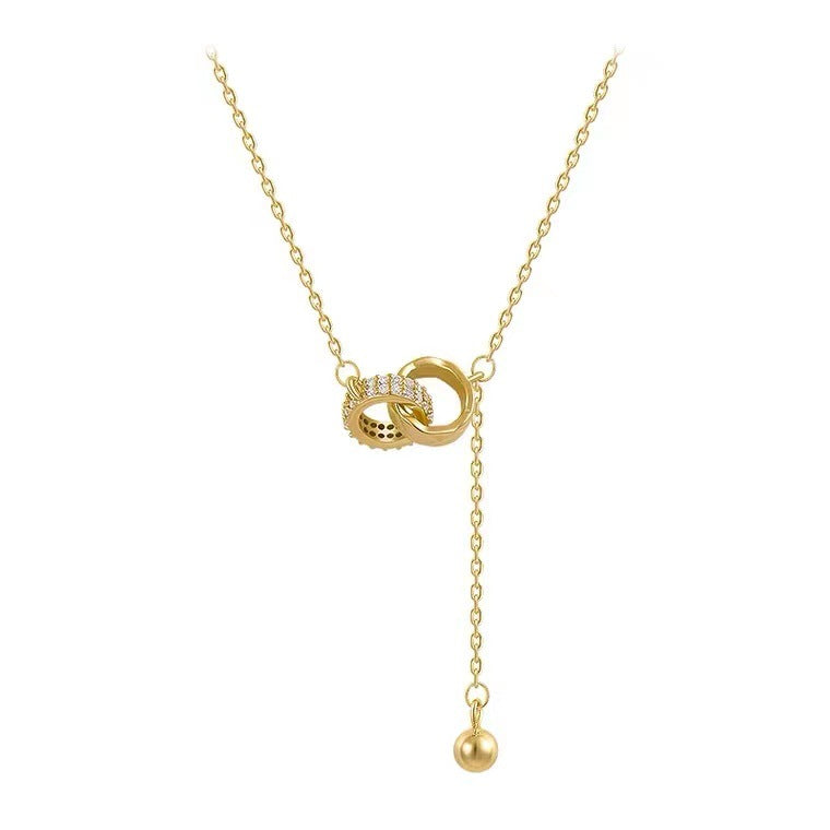 Collana con Ciondolo Doppio Anello Minimalista in Acciaio al Titanio Leggero da Donna con Finitura Elettroplaccata e Design a Catena O