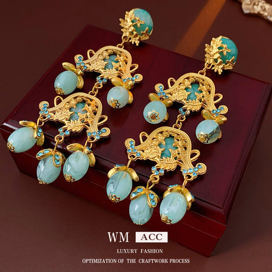 Vintage Chic Floral and Geometric Hollow-Out Earrings for Women with Gold-Plated Copper Base and Stainless Steel Posts