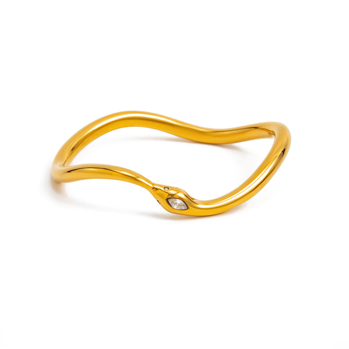 Fashion 18K Gold Plated Stainless Steel Rhinestone Inlaid Geometric Snake Chain Open Cuff Bracelet
