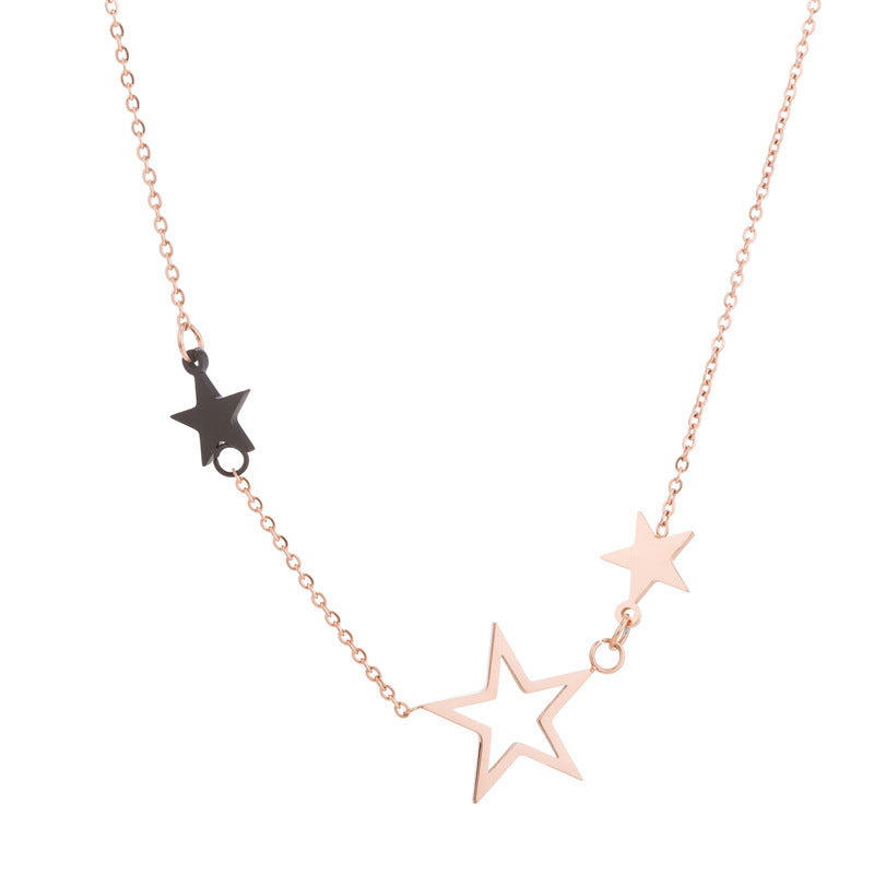 Collana Pendente a Stella a Cinque Punte Minimalista da Donna in Acciaio al Titanio con Placcatura in Oro Rosa 18K