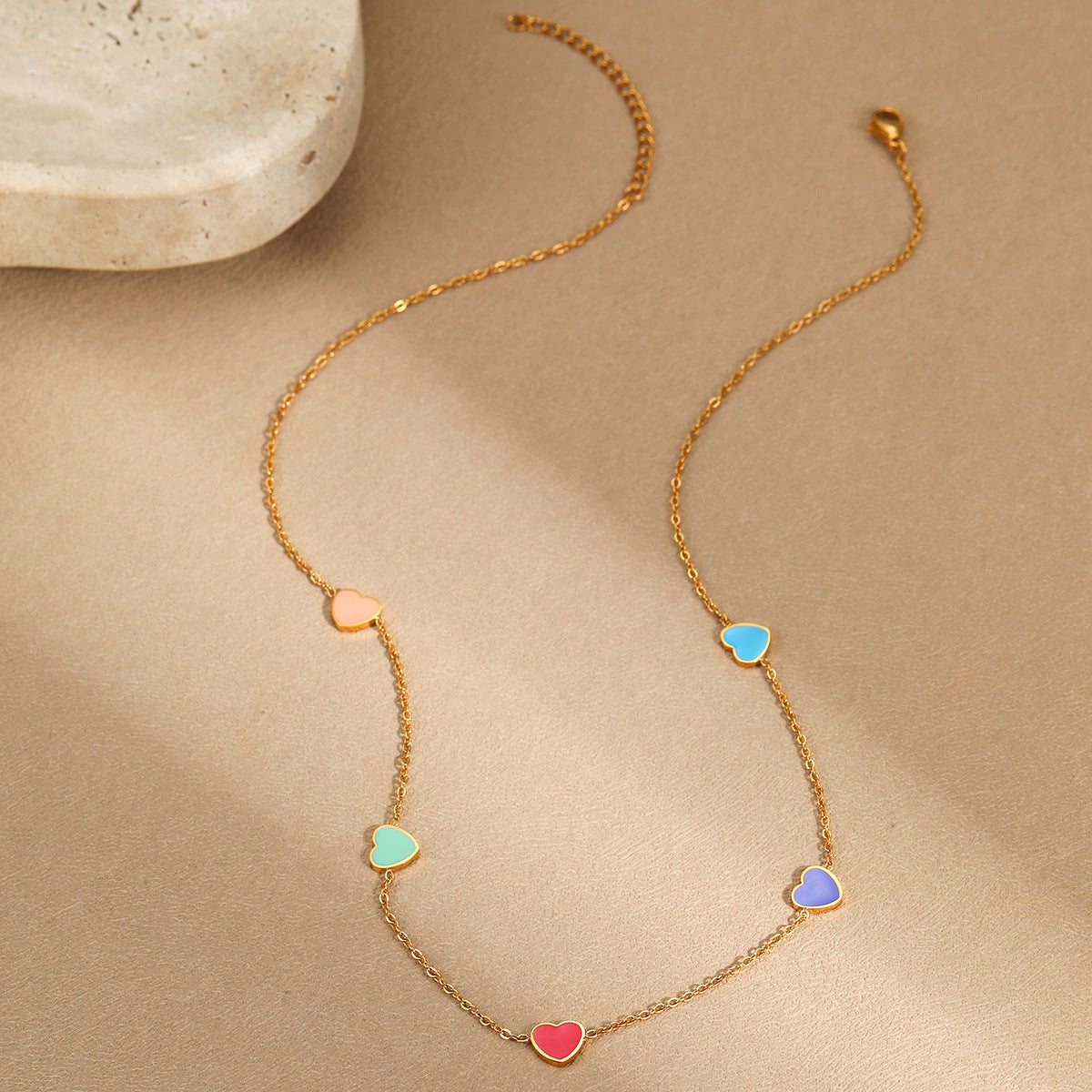 Fashionable Heart-Shaped Stainless Steel Necklace with 18K Gold Plating for Women, Minimalist Geometric Pendant on Standard Chain