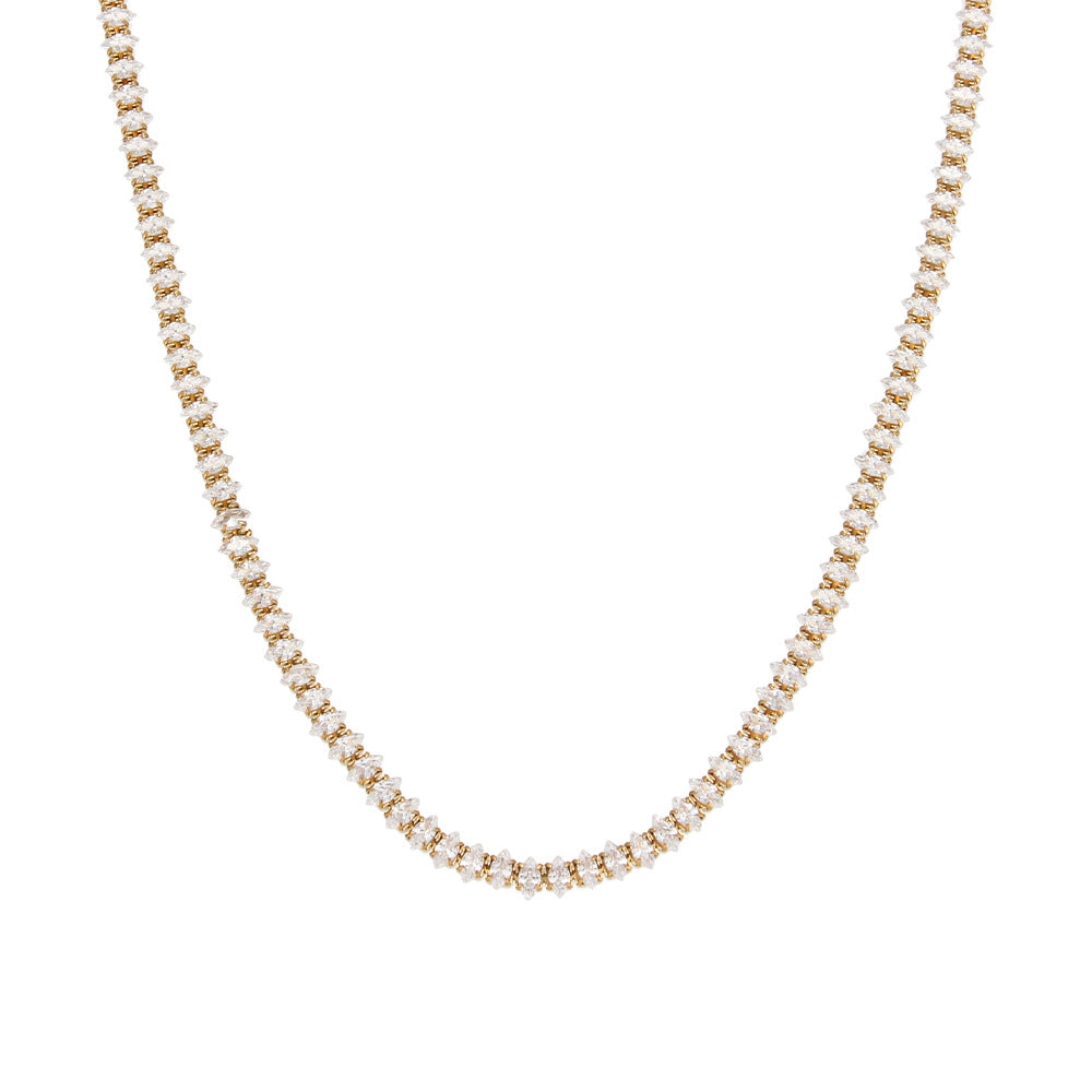 Fashionable Geometric Stainless Steel Plated Diamond-Cut Zirconia Clavicle Necklace for Women