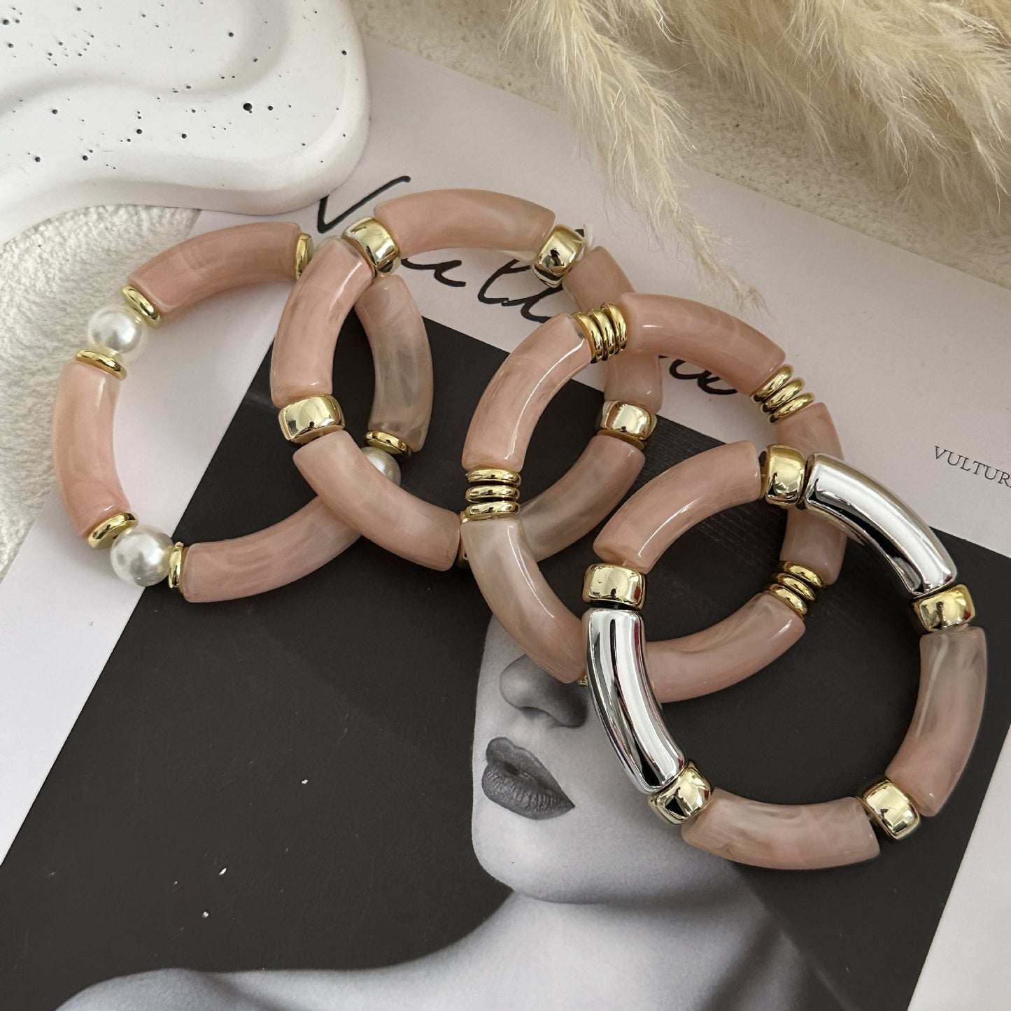 Fashion Vintage Geometric Acrylic Drip Oil Curved Tube Bracelet