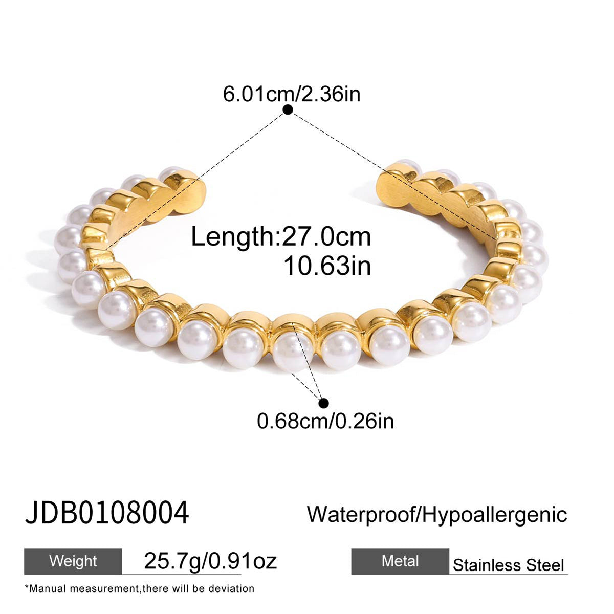 Pulsera de acero inoxidable chapado con perlas de resina y diseño geométrico minimalista para mujer