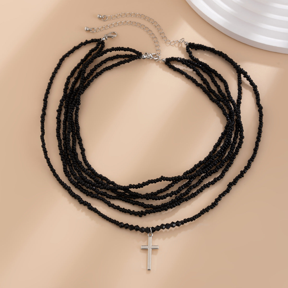 Elegant Geometric Cross Alloy Plated Multi-layer Beaded Necklace Set for Women