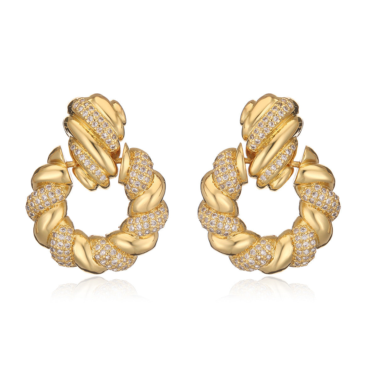 Minimalist Geometric Ear Studs for Women Made of Brass with 18K Gold Plating and Zircon Inlay