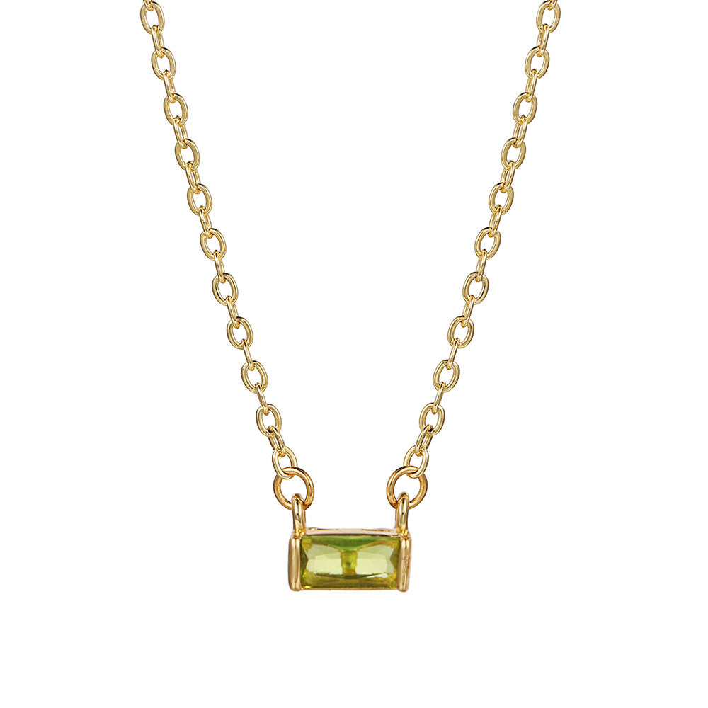 Fashionable Square Birthstone Pendant Necklace in Copper with Gold Plating and Zirconia for Women