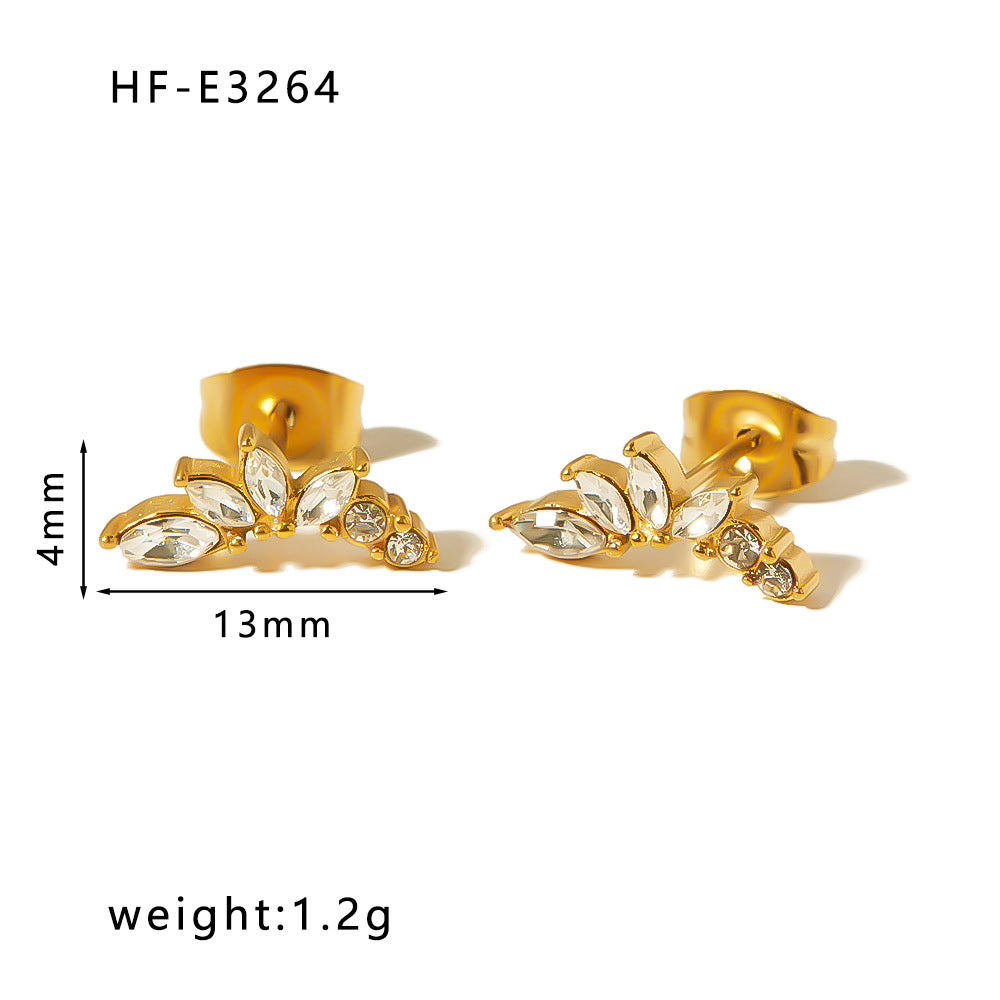 Orecchini Irregolari a Farfalla con Zirconi e Perle in Acciaio Inossidabile con Placcatura in Oro 18K da Donna
