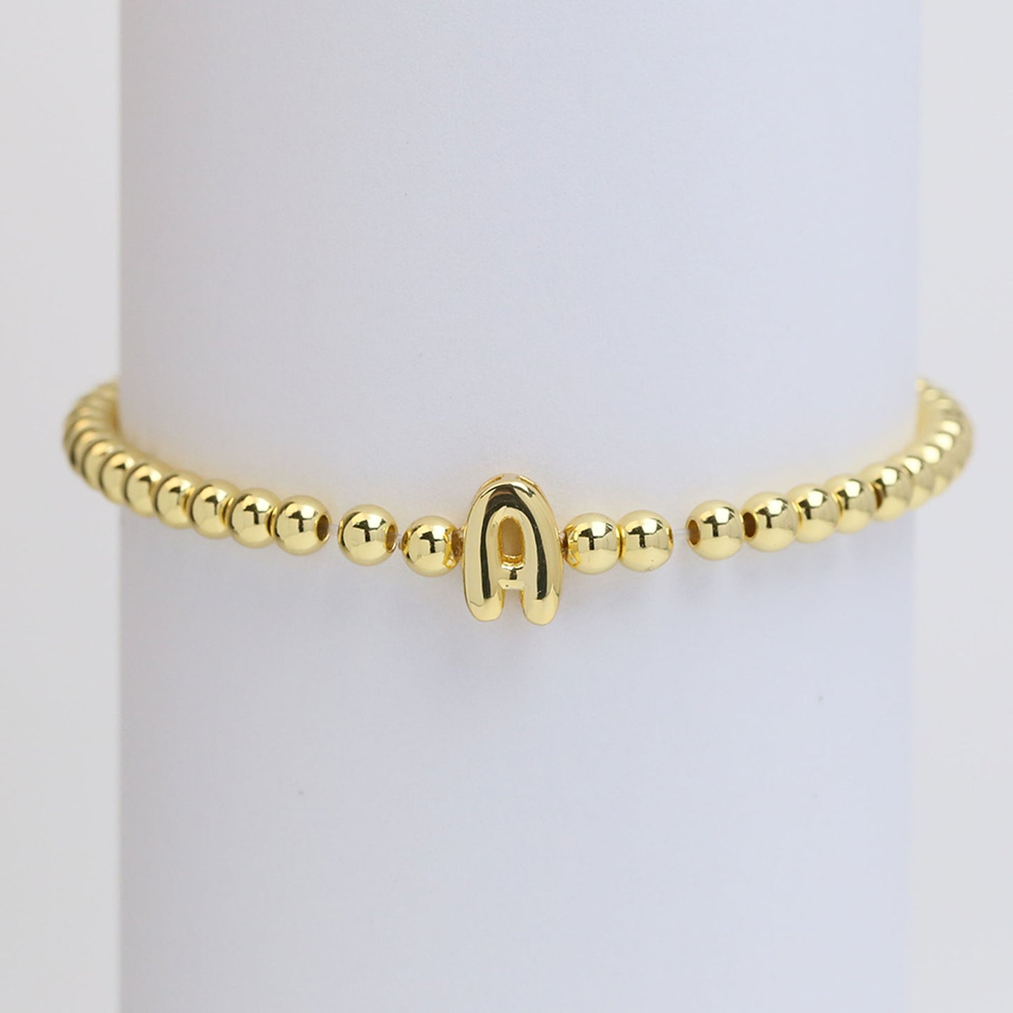 18K Gold Plated Brass Letter Hematite Bead Stretch Bracelet for Women