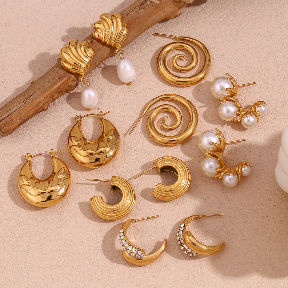 Pendientes de acero inoxidable con forma de margarita vintage, chapados en oro de 18 quilates y con detalles de perlas para mujer