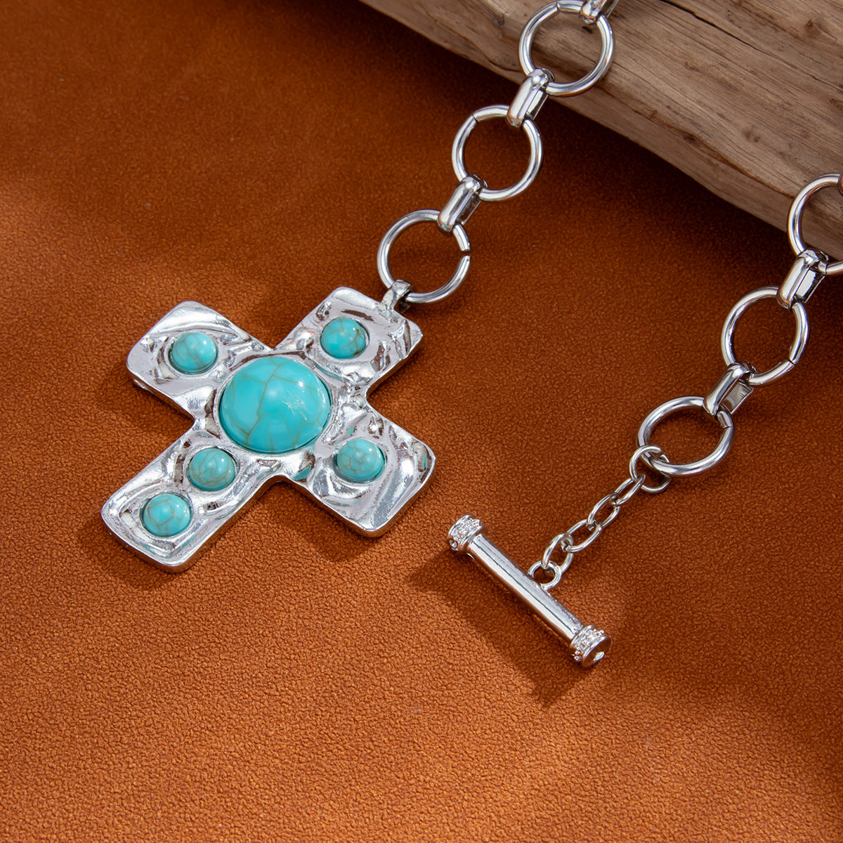 Punk Cross Alloy Pendant Necklace with Pearl Inlay Plated Chain for Women