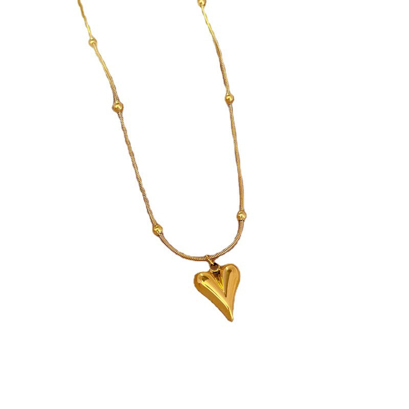 Titanium Steel Heart Pendant Necklace for Women with Gold Plating Geometric Design Minimalist Locket Chain