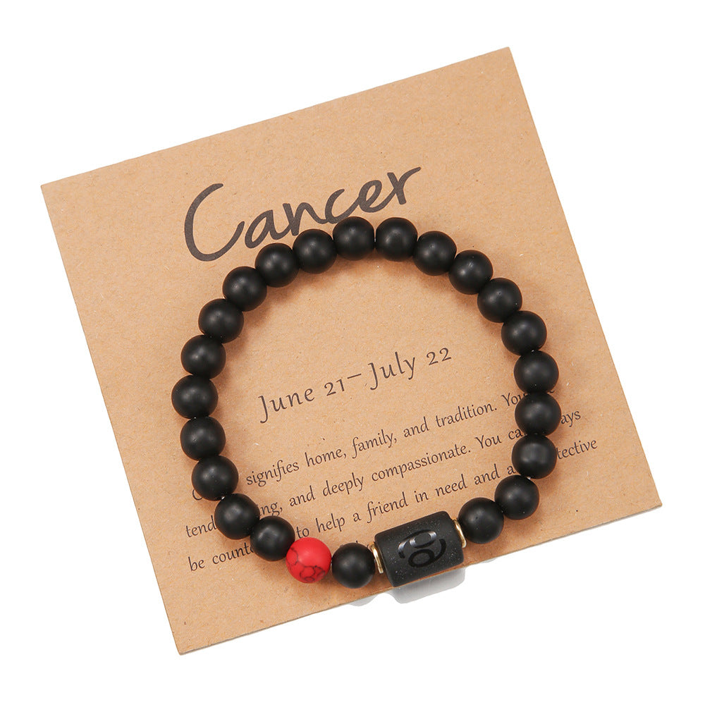 Matte Black Agate Geometric Beaded Bracelet for Men and Women