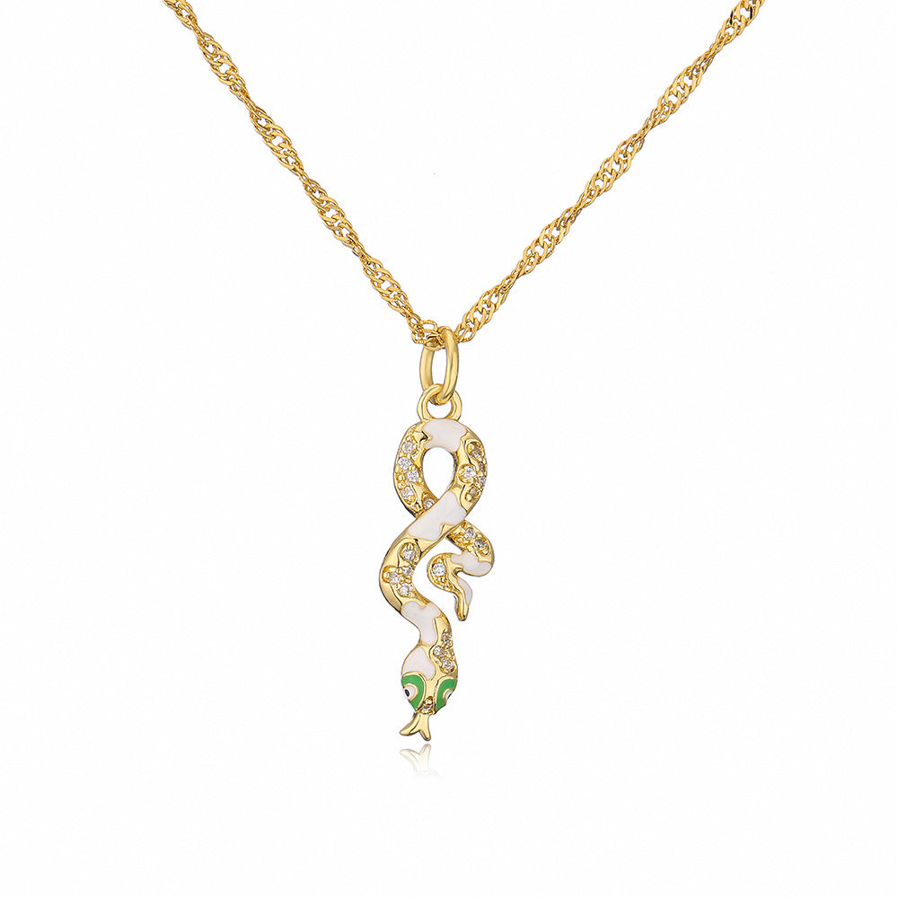 Collana con pendente geometrico minimalista in rame placcato oro 18 carati, finitura smaltata e zirconia micro-incastonata per donna