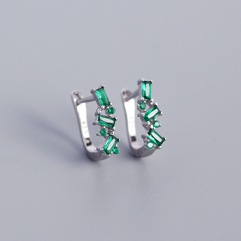 Vintage Minimalist 925 Sterling Silver Geometric U-Shaped Hoop Earrings with Cubic Zirconia for Women
