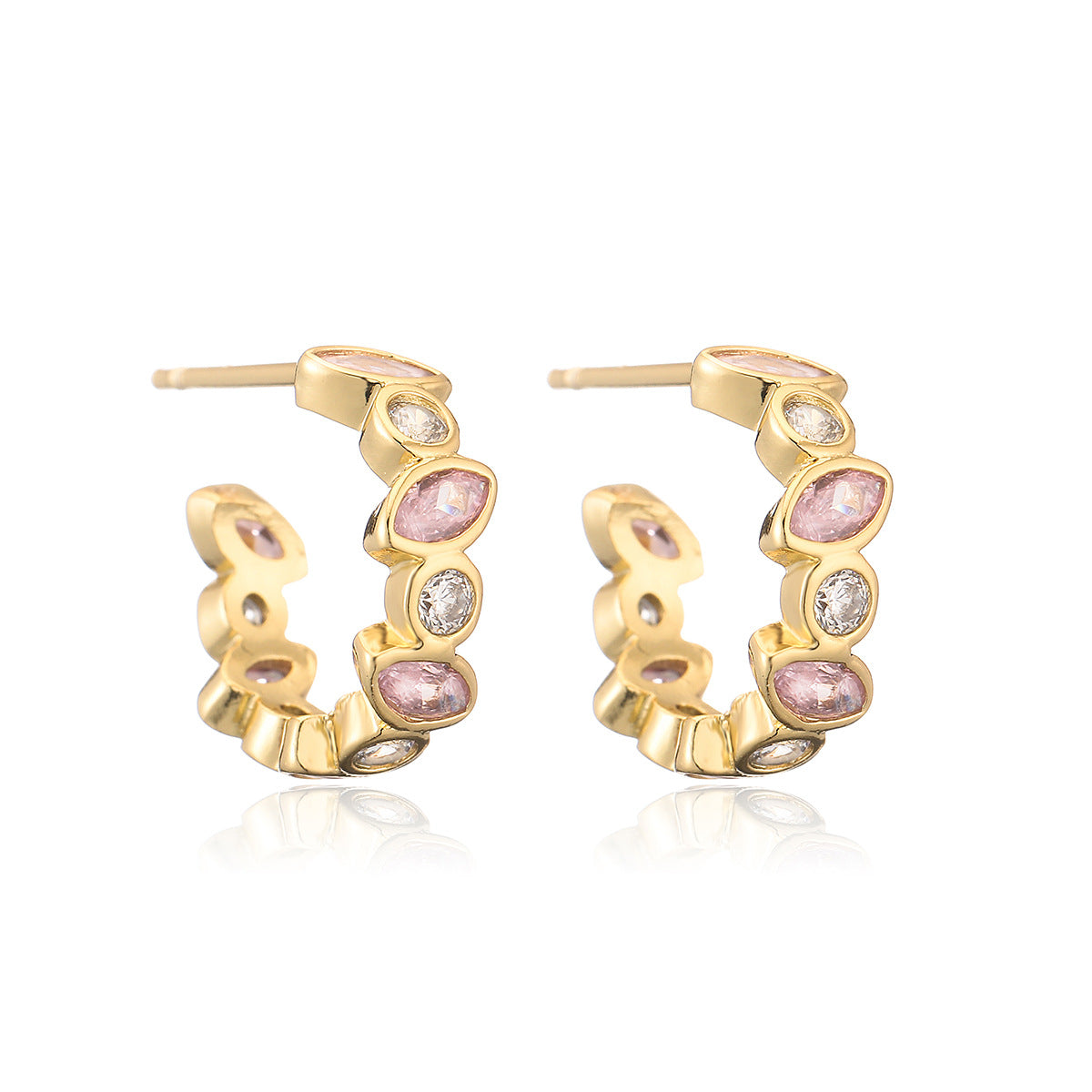 Fashionable Geometric Asymmetrical Copper Earrings with 18K Gold Plating and Zircon Accents for Women