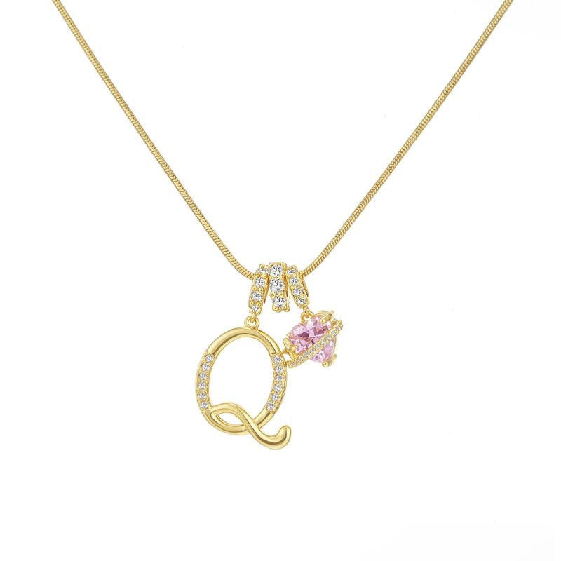 Sweet 22K Gold Plated Letter Titanium Steel Pendant Brass Cable Chain Necklace Unisex