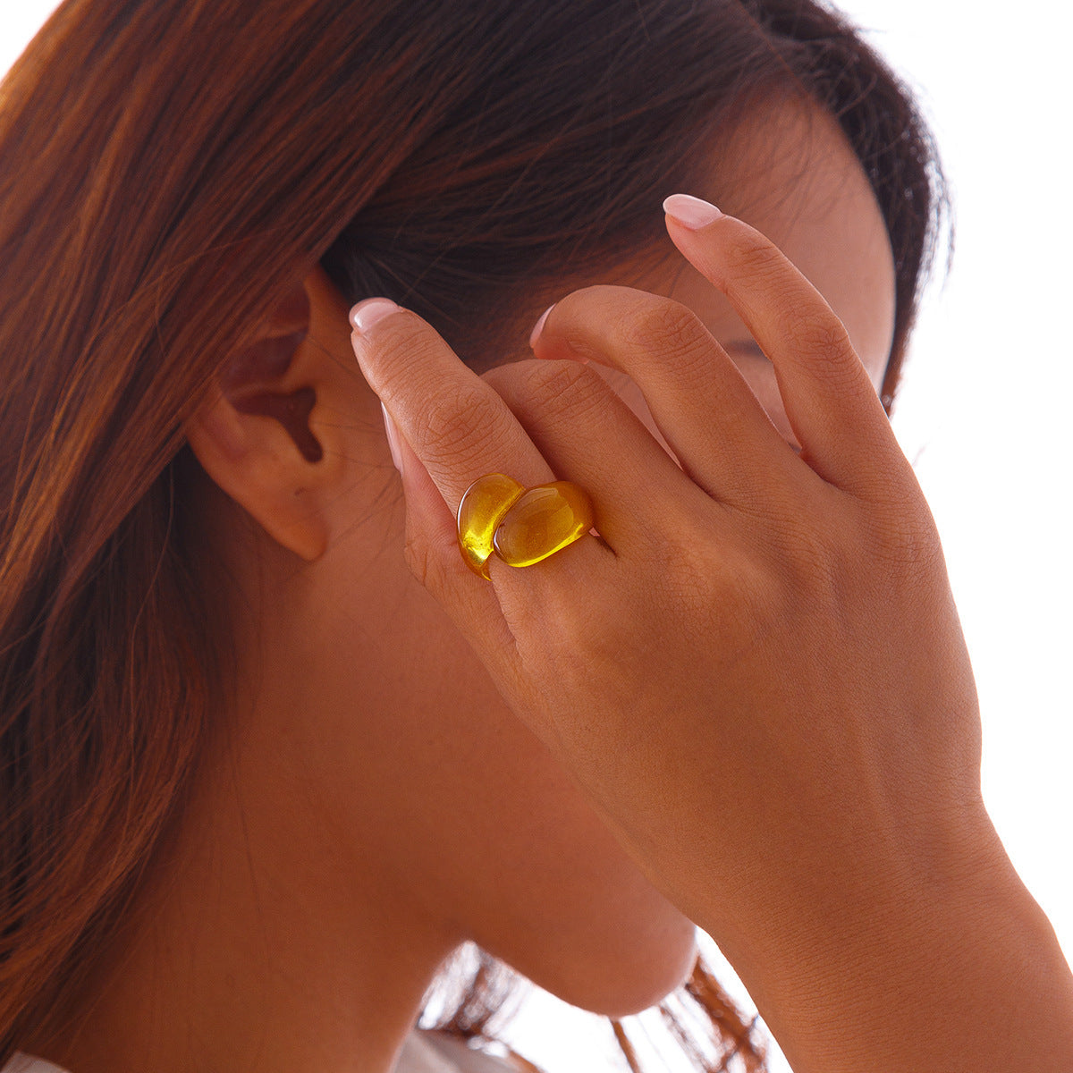 Anello in lega geometrico "Sweet-Edgy" con design a goccia colorato trasparente, fascia aperta regolabile, gioielli alla moda per donne