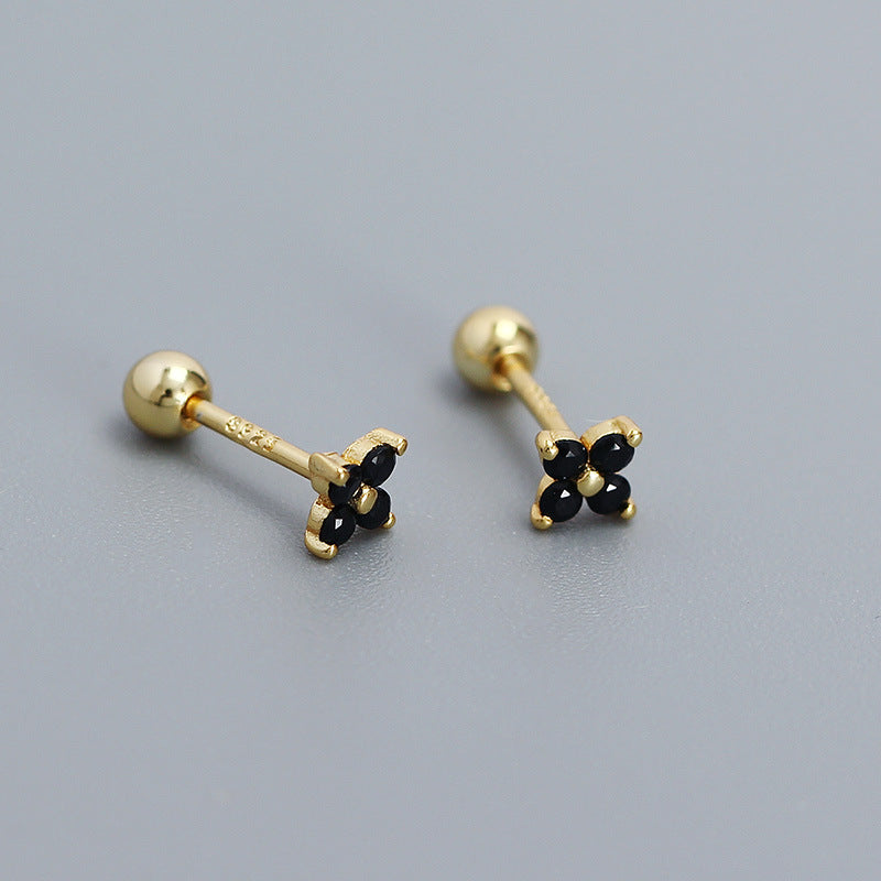 Orecchino a perno filettato da donna minimalista in argento sterling 925 con intarsi floreali e zirconi cubici