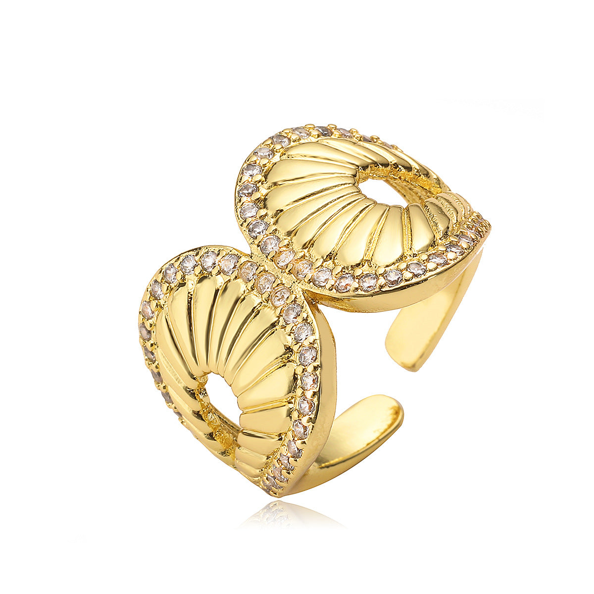 Geometric Open Ring for Women with Copper Base Plated in 18K Gold and Micro-Paved Zirconia, Fashion-Forward Minimalist Design