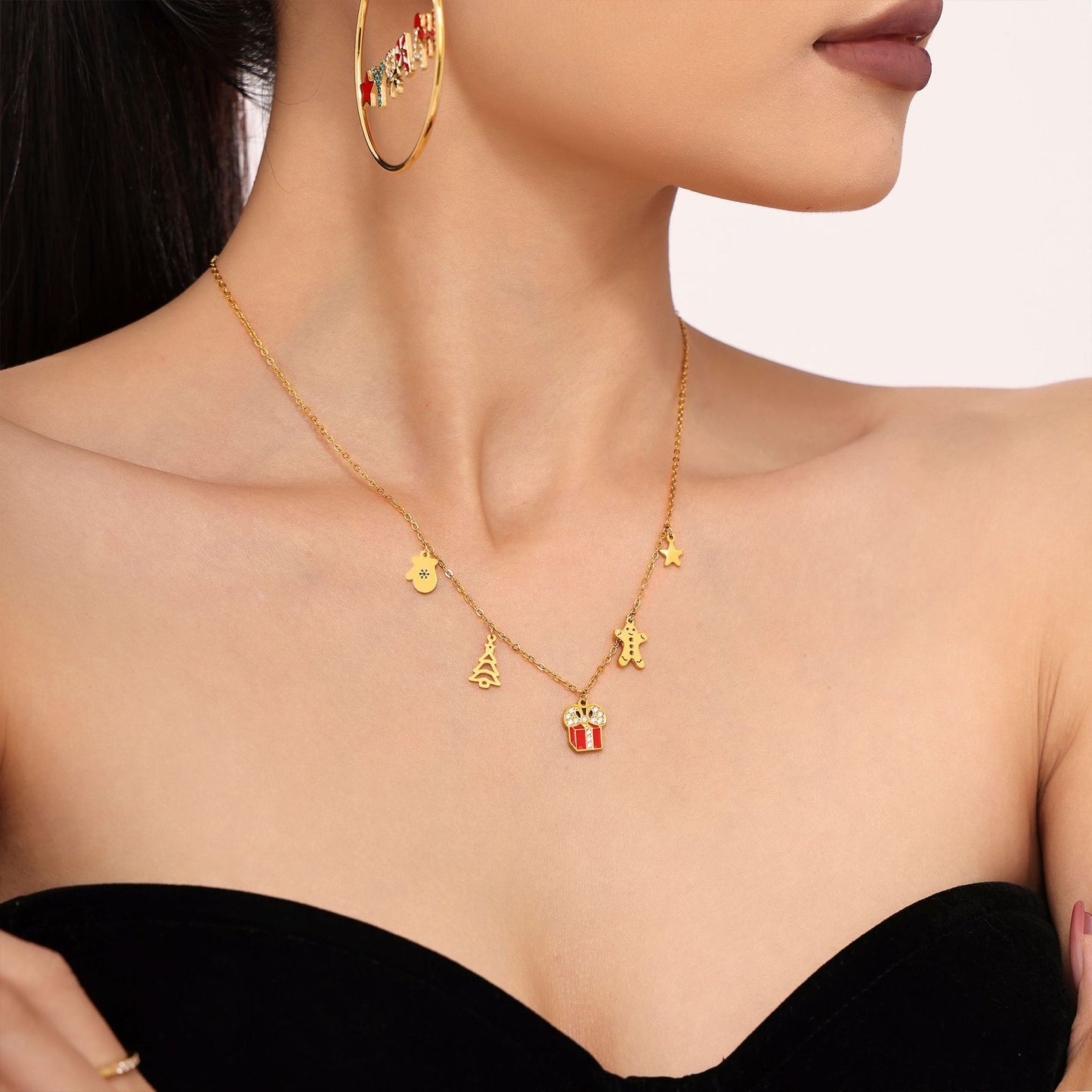 Collana con pendente di lusso con ruota panoramica geometrica in acciaio inossidabile placcato oro 18 carati e smalto colorato da donna
