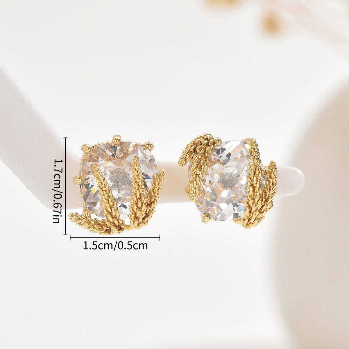 Pendientes de Cobre en Forma de Espiga Minimalistas con Incrustaciones de Circonita para Mujer
