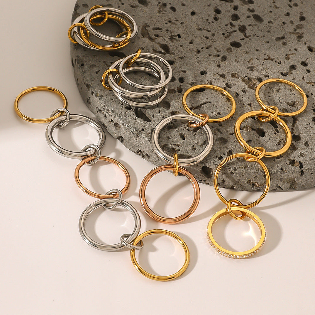 Geometric Plated Stainless Steel Ring for Women